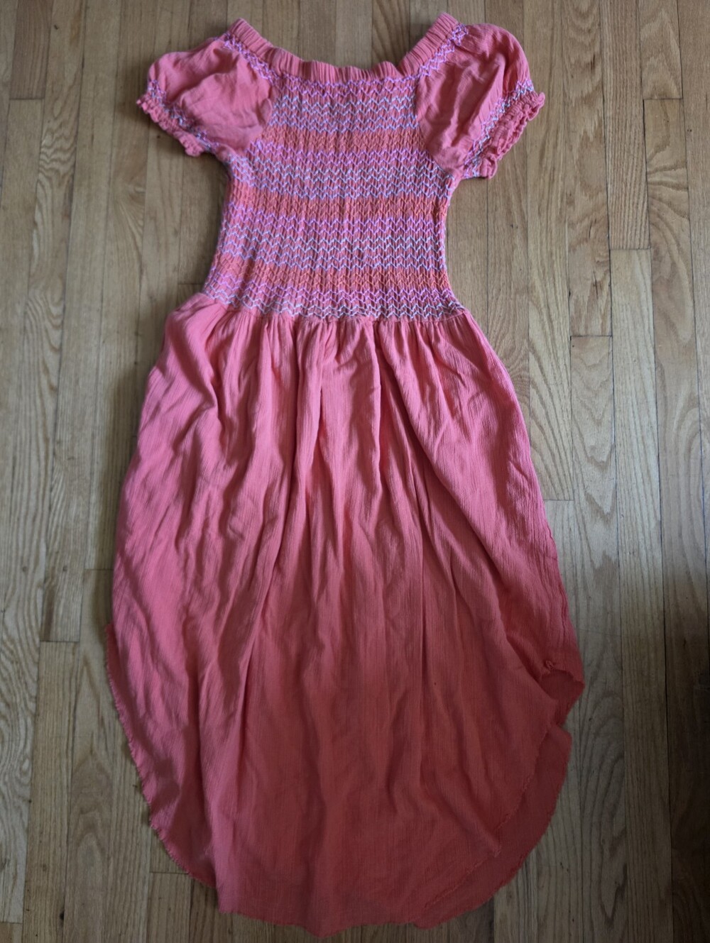Free People Catch Me Midi Dress Off Shoulder Smocked Coral Orange Sz L - Picture 3 of 6
